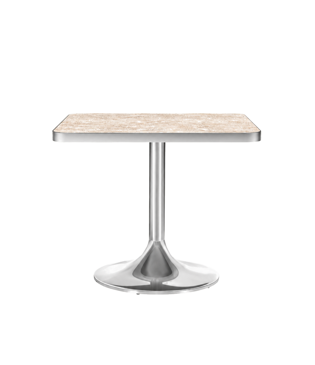 ACME Booth Table TA3 — Travertine laminate — clean tabletop edges