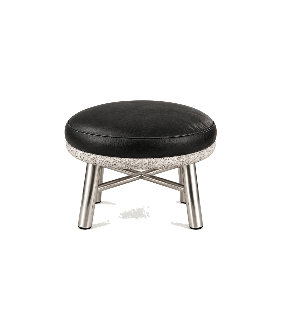 Black leather-look stool with polished metal legs