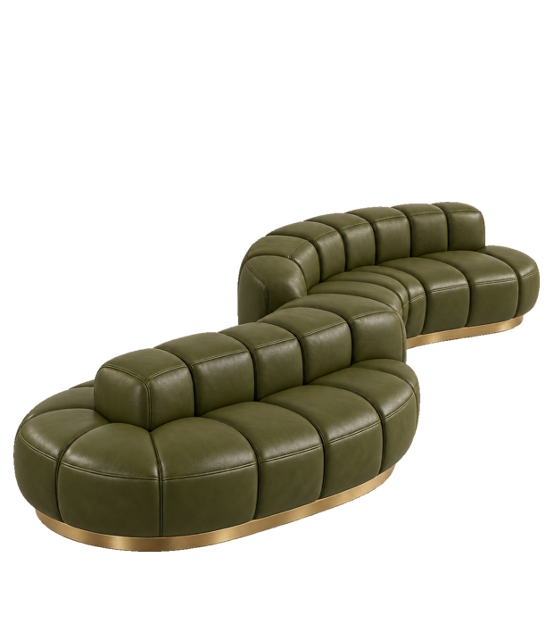 HYDE HOTEL Public Areas Curved Sofa — Olive Leather