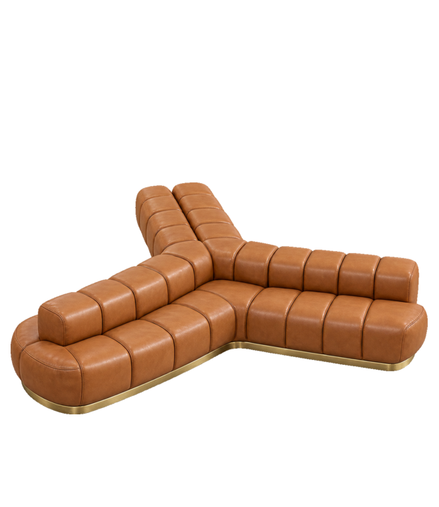 HYDE HOTEL Public Areas Y Shape Sofa — Cognac Leather