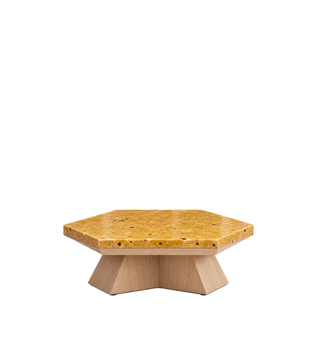 Oculus Coffee Table 900 – yellow lava stone and pale oak