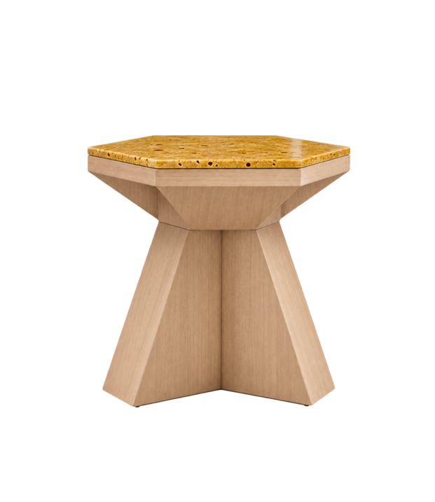 Oculus TA10 dining table – yellow glazed lava stone and pale oak