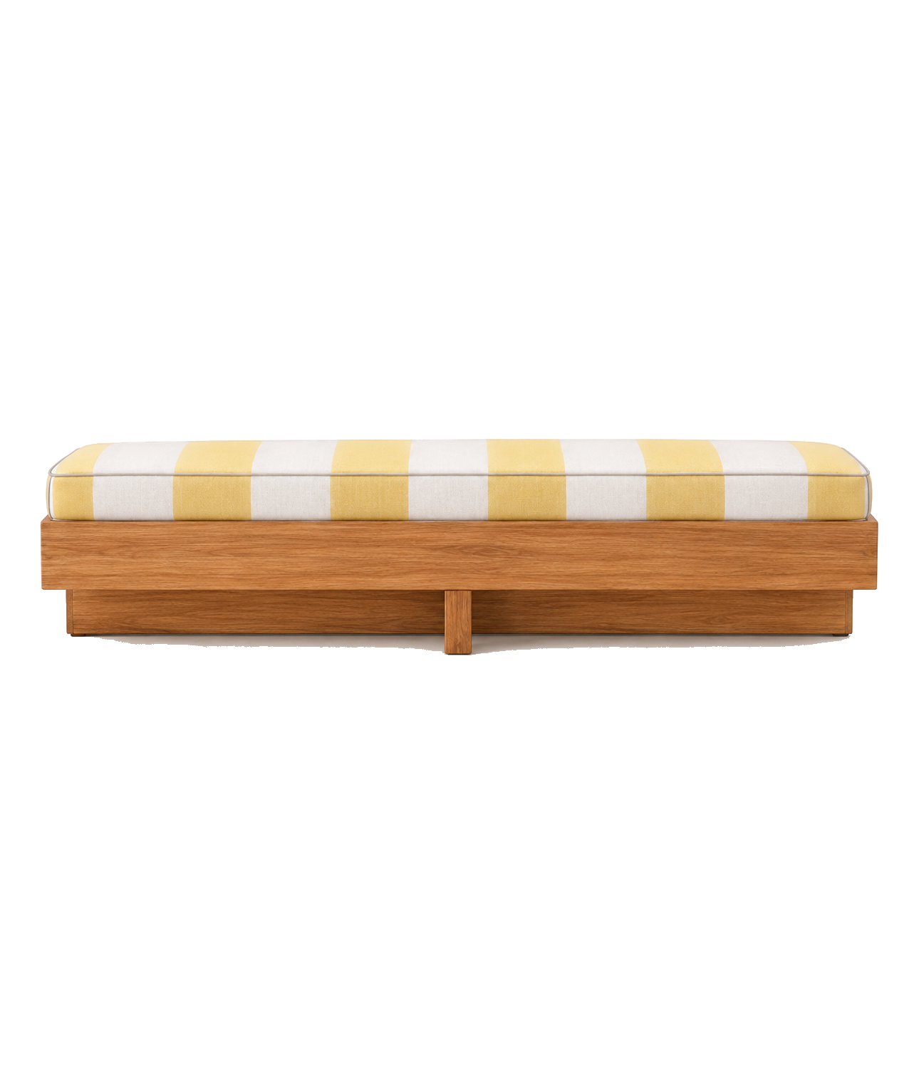 Raes Golden Stripe long bench in yellow-and-white stripe upholstery